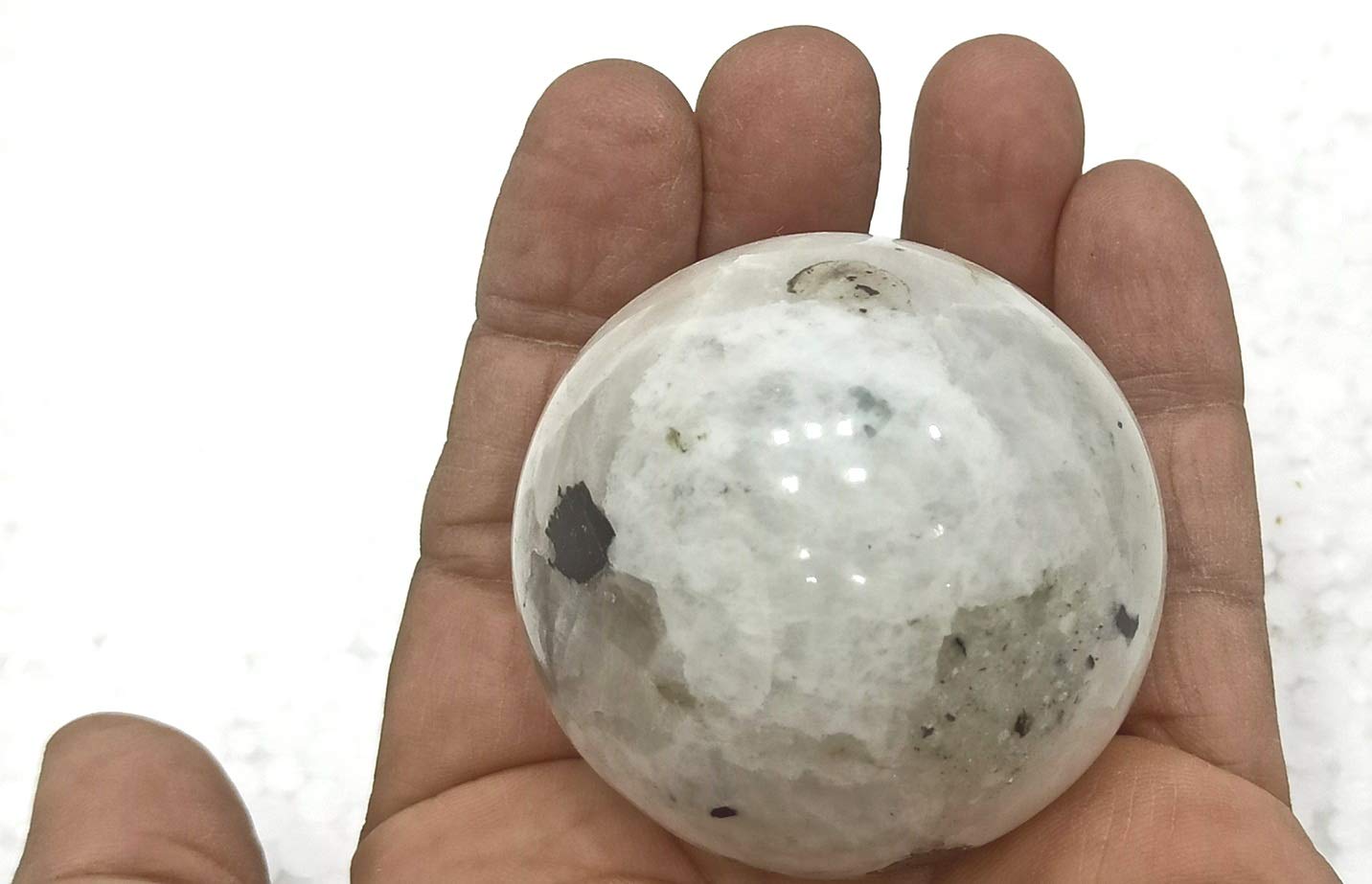 Wholesale Gem Shop Rainbow Moonstone Sphere 40-45 mm with Stand