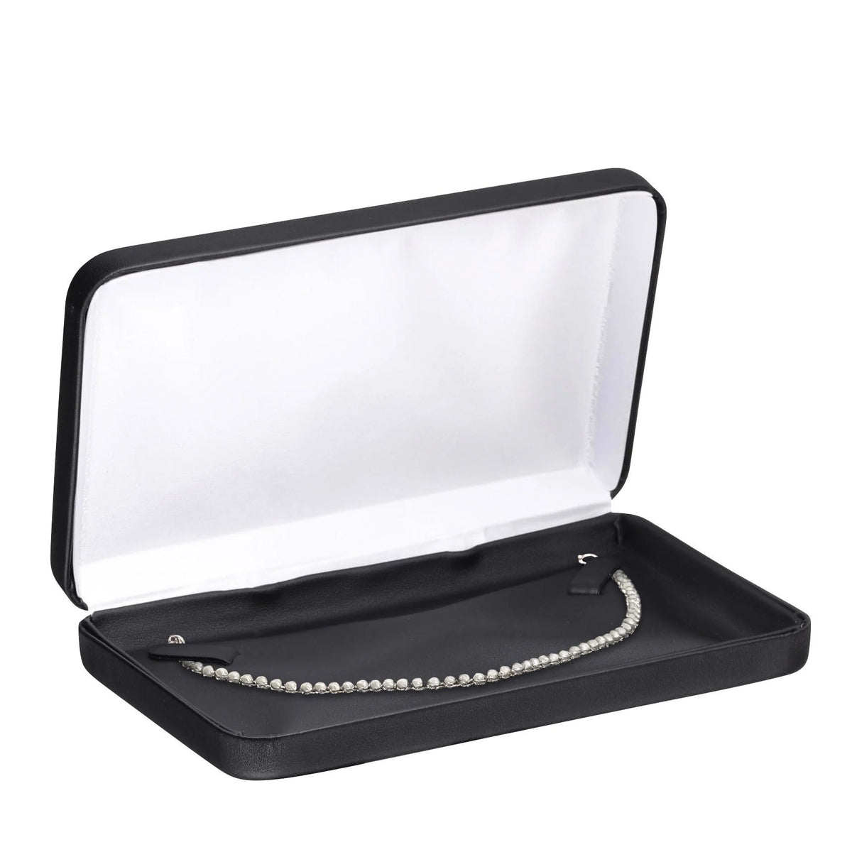 Necklace Gift Box – Luxury Black PU Leatherette Large Jewelry Display & Storage Case with Satin Lid and White Packer for Wedding, Anniversary & Engagement