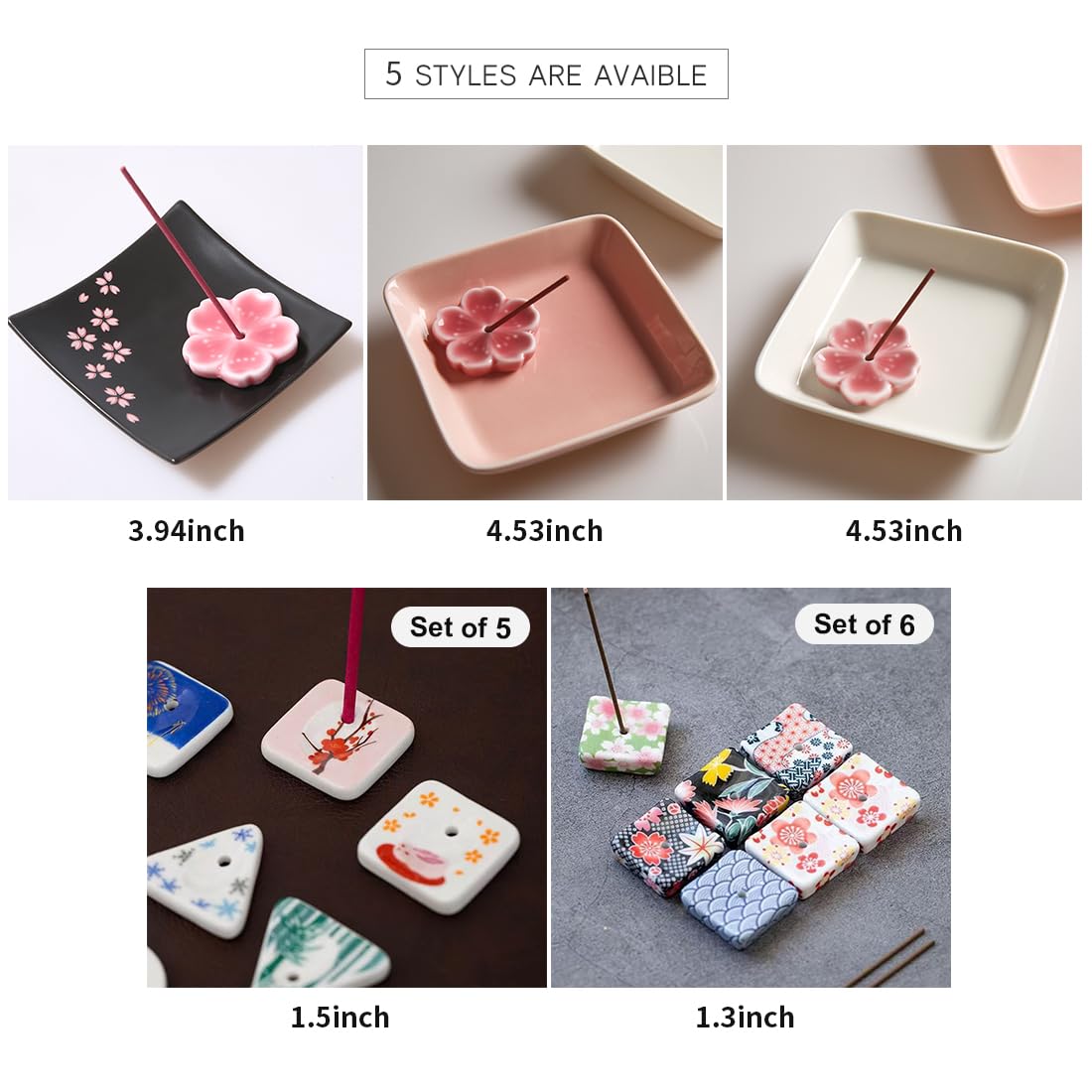 Set of 6, Small Japanese Ceramic Handmade Cute Cherry Blossom Incense Stick Holder or Incense Burner Holder, Unique Ash Catcher Inscent Tray and Decorative Gift, Home Decor 1.34 inch