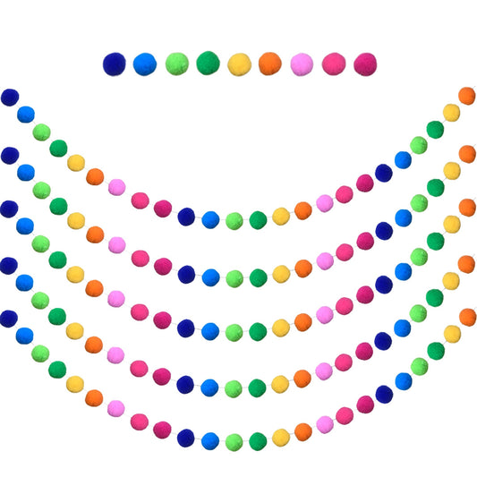 5 Pieces Colorful Pom Pom Ball Garland 6.5 Feet Long 24 Balls for Party Home Decoration