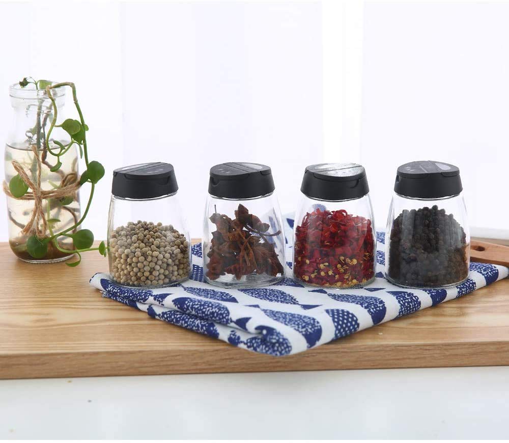Glass Spice Jars, Double Lids Seasoning Shakers Glass Bottles Spice Shakers Sifter Barbecue Salt & Pepper Shaker Container (8PCS）
