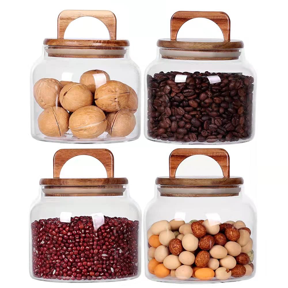 SAIOOL Glass Jars with Airtight Lid [Set of 4],Kitchen Canisters, Borosilicate Storage Containers,Retro Design, jars for Candy,Cookie,Rice,Sugar,Flour, Flour,Pasta,Nuts and Spice Jars