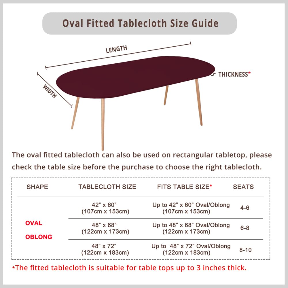 Sofits Burgundy Fitted Oval Tablecloth with Elastic 48x72 Inch Outdoor Table Cover Spandex Stretchy Solid Color Red Fabric Dining Table Cloth for Party Wrinkle Free Non Slip