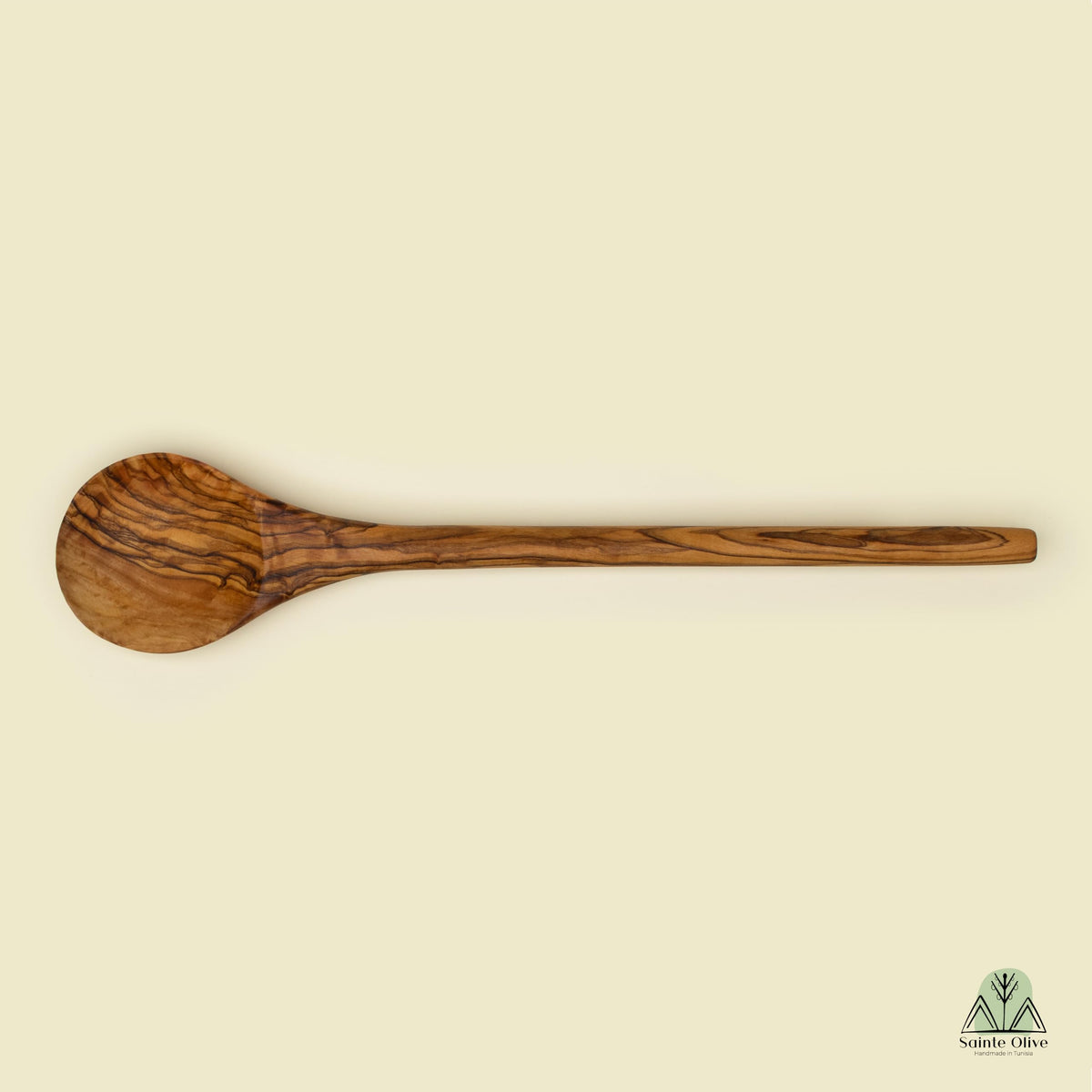 Sainte Olive 14.5 Inch Handmade Natural Olive Wood Cooking Spoon, Heat Resistant, Perfect for Nonstick Pans and Deep Pots