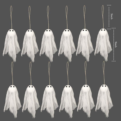 Decor365 Spooky Christmas Tree Hanging Ghost Decor Small Cute White Ghosts Creepmas Decorations Ofiice Classroom Living Room Mini Ghost Garland Outdoor Spookmas Party Decorations (Pack of 12)
