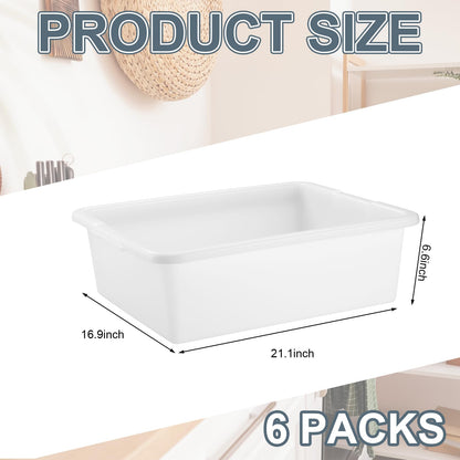 Ziliny 6 Pcs Commercial Bus Tubs 21.1" L x 16.9" w x 6.6" h Large Plastic Tubs Heavy Duty Wash Basin Tote Box for Restaurant Home Hotel Kitchen Organization Storage(White)