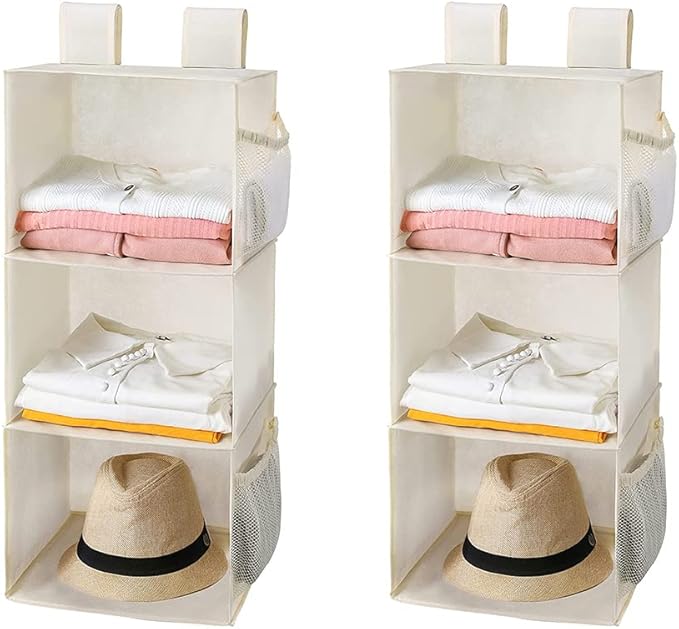 MAX Houser 3-Shelf Hanging Closet Organizers, Collapsible Closet Hanging Shelves