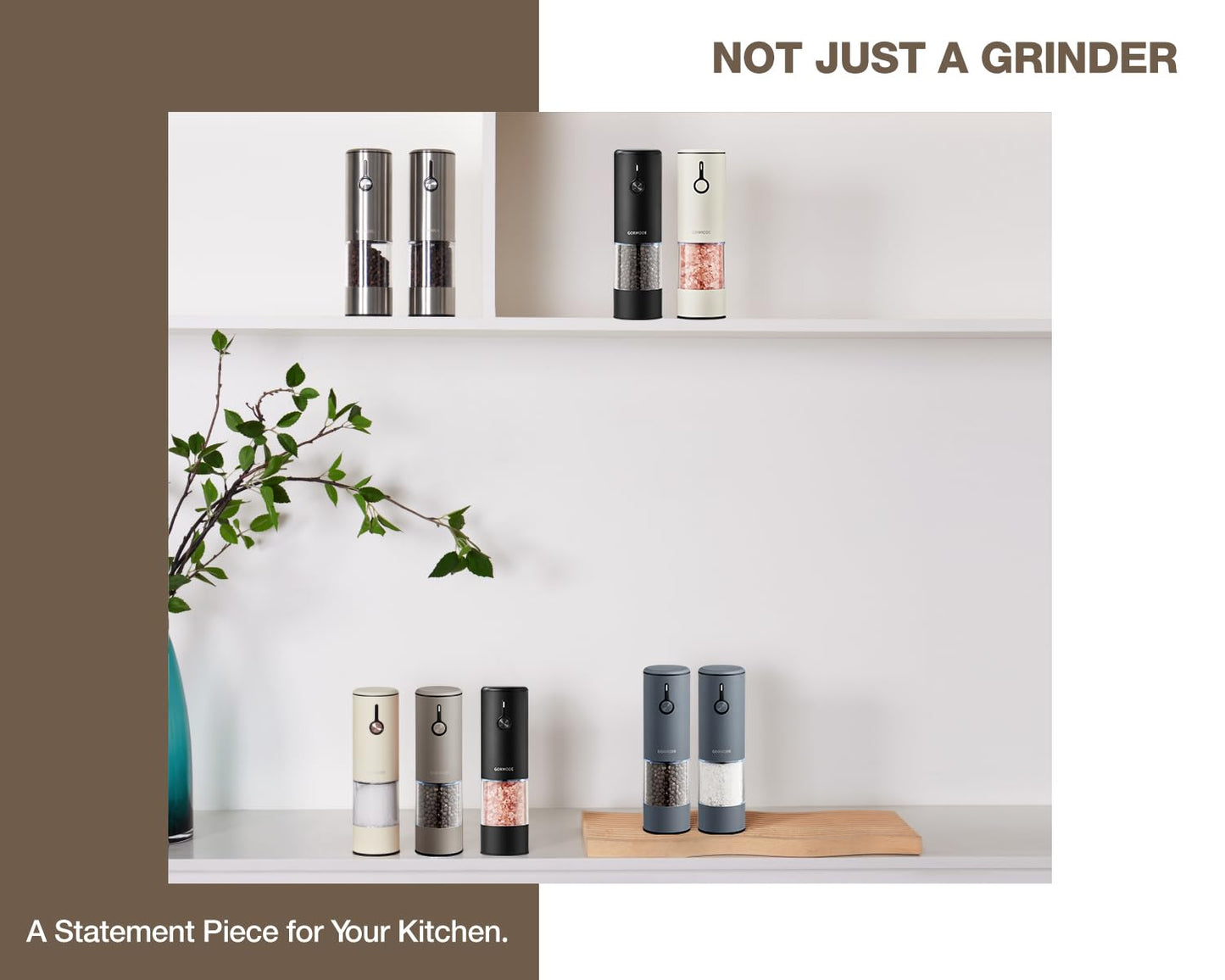 Stainless Steel Rechargeable Electric Salt and Pepper Grinder Set, USB Charging with Dust Cover, 6 Adjustable Grinding Modes + LED Light 2packBlack+Cream