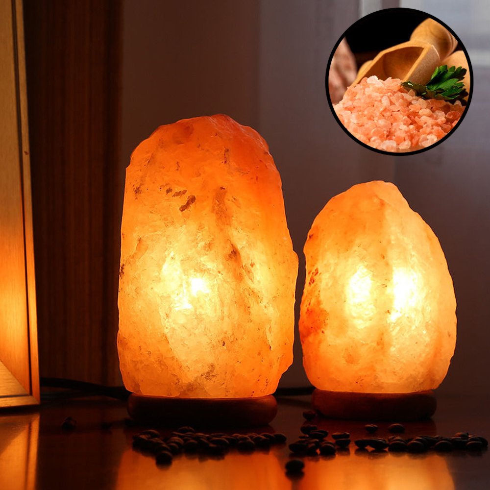 Betus [Natural Crystal Himalaya Salt Lamp Hand Carved on Wood Base with Dimmable Cord and Light Bulb - 8 to 9 Inches Height, 8 to 11 Pounds