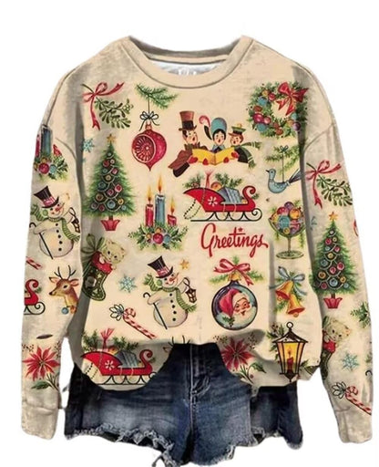 AIMITAG Merry Christmas Sweatshirt Womens Vintage Christmas Santa Claus Graphic Print Pullover Winter Xmas Holiday Tops(X-Large,Apricot1)