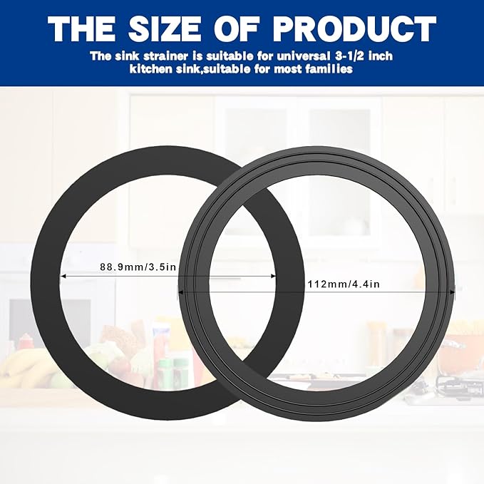 RQYEKDO 2PC Kitchen Sink Strainer Seal Rings, Fits Standard 3-1/2 inch Sink