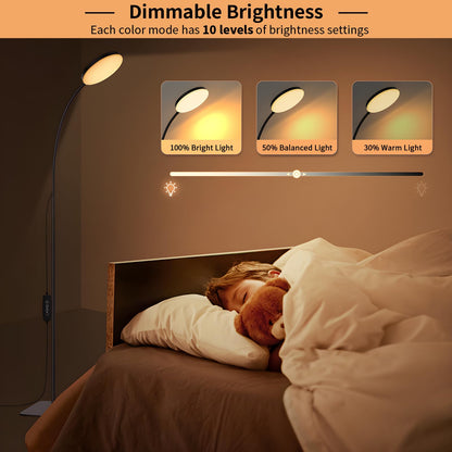 Mojimdo LED Floor Lamp, 10W Reading Standing Lamps with 3 Color Temperature & 5 Brightness Levels, Dimmable Floor Lamp for Living Room, Bedroom, Office