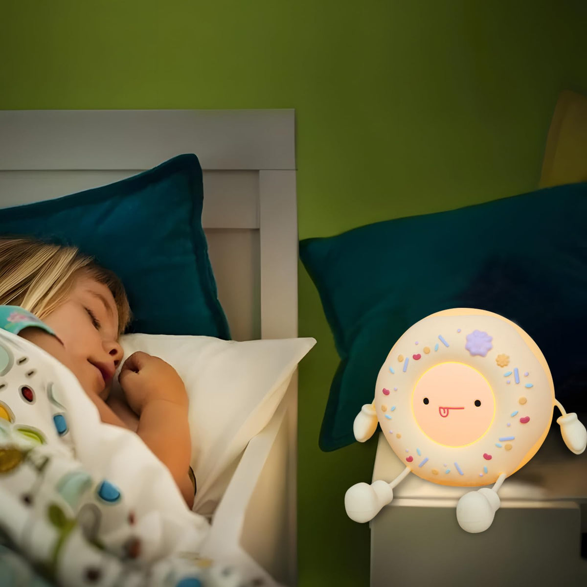 HPYDIY Cute Donut Lamp - Donut Dessert Night Light, Silicone Kids Night Light, Rechargeable Adjustable, Contact Switch and Room Decor Gift（White）
