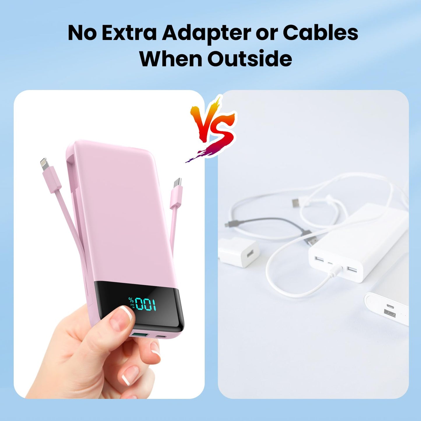 Portable Charger for iPhone with Built in Cables and Wall Plug,Upgraded 13800mAh Fast Charging USB C Power Bank,4 Outputs Travel Essential Battery Pack Compatible with iPhone 15/14/13,Samsung-Purple