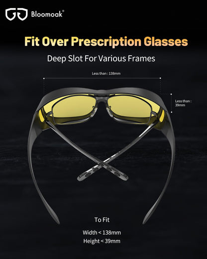 Bloomoak Polarized Night Over Glasses, Anti-Glare UV 400 Protection for Men Women - Polarized Wrap Around Over Eyewear - Suit for Driving/Fishing/Golf
