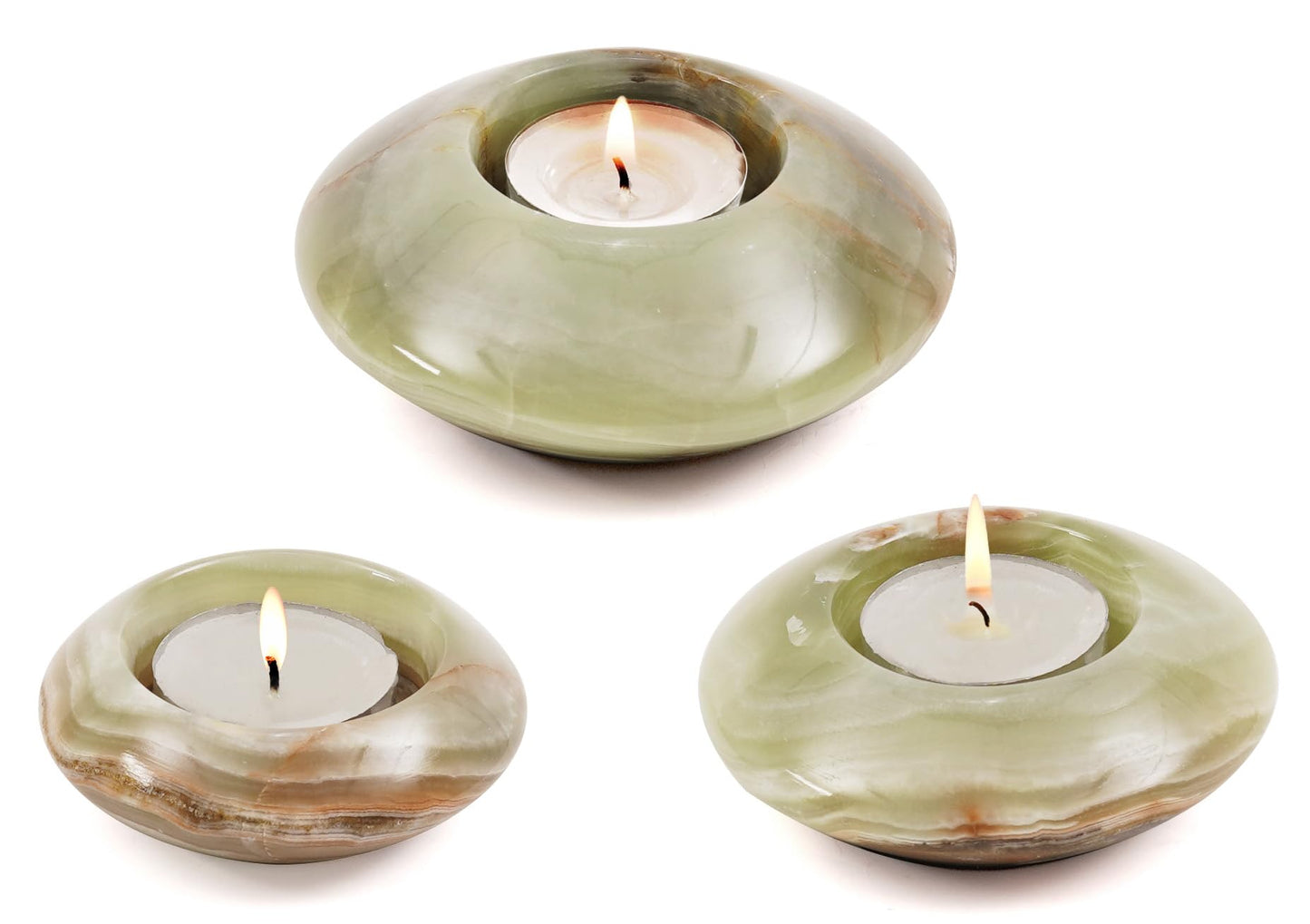 Tea Light Candle Holders Set of 3 – Handcrafted Natural Marble Tealight & Votive Holders in Graduated Sizes (4", 3.5", 3"), Decorative Stone Candle Holders for Home Décor & Table Centerpieces