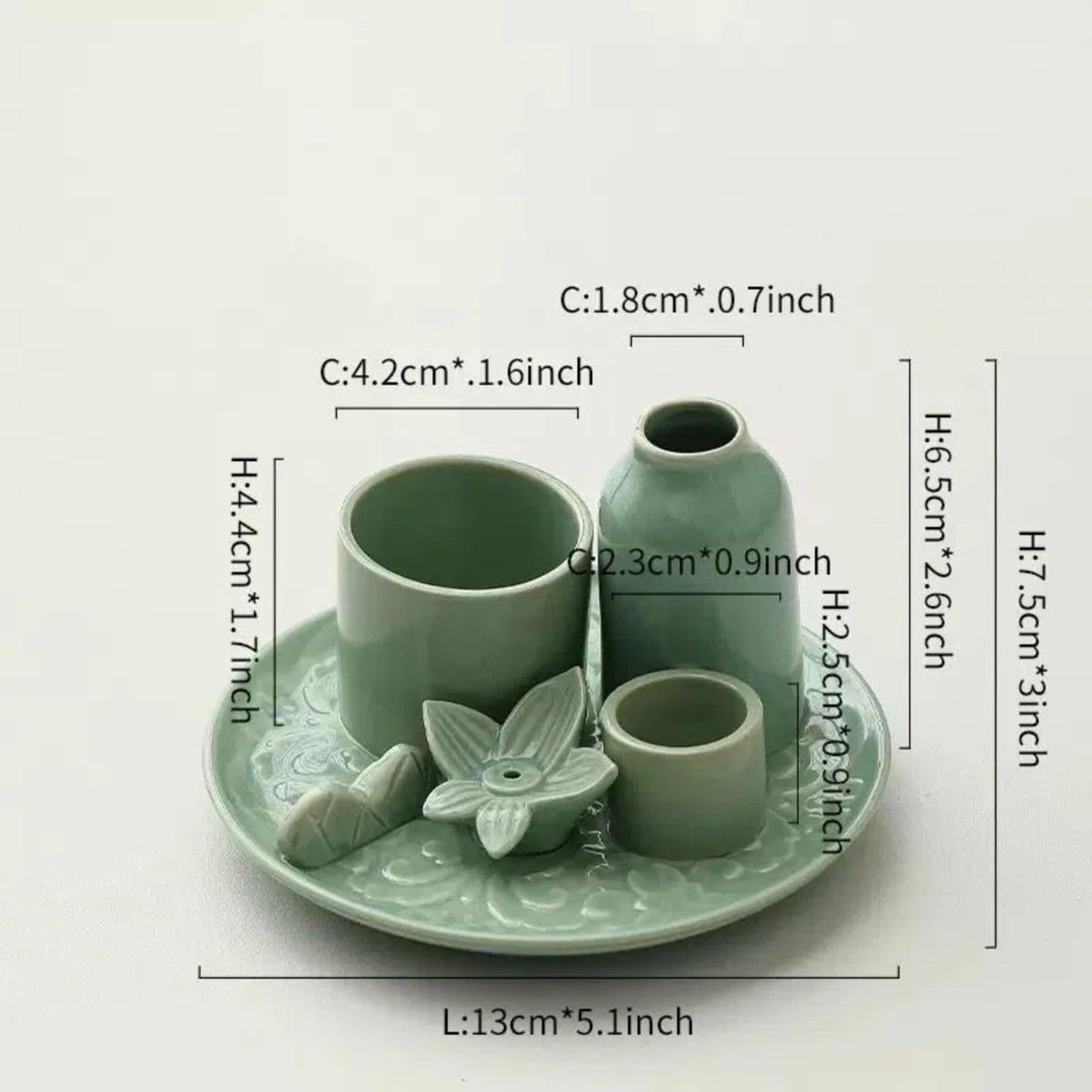 5.1 Inch 4 in 1 Ceramic Incense Holder with Ash Catcher, Sage Palo Santo Burner, Mini Vase Candle Holder for Yoga Meditation Home Decor