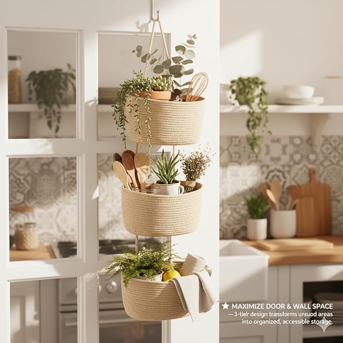 Over the Door Organizer, 3-Tier Hanging Storage Basket