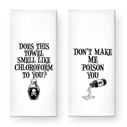 ZBBFSCSB Don’t Make Me Poison You Kitchen Towels 2 Pack, Funny Halloween Horror Kitchen Decor, Baking Flour Sack Dish Towels Gifts for Women Mom Hostess, New Home Sarcastic Gifts for Neighbor Friend
