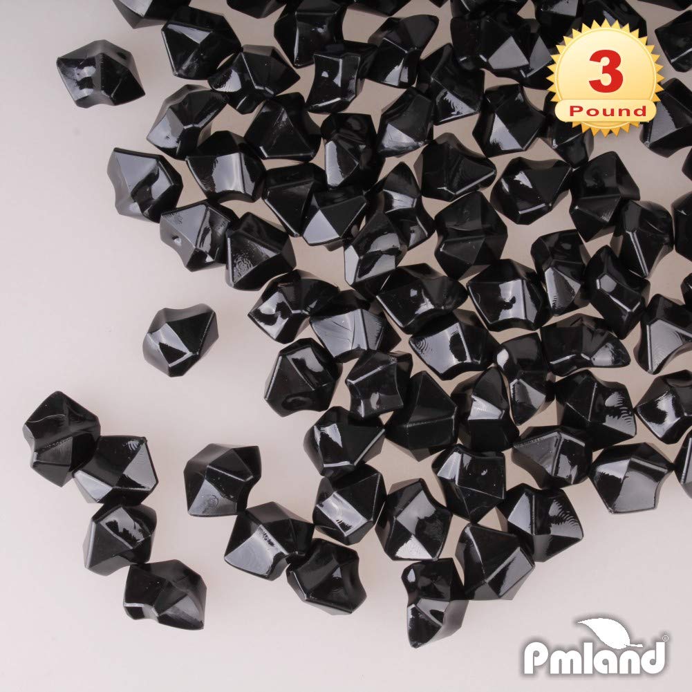 PMLAND 3Lbs Black Acrylic Ice Rocks – Bulk 550 Pieces Crushed Clear Fake Ice Gems for Vase Filler, Wedding Centerpieces, Table Scatter, DIY Crafts & Aquarium Décor