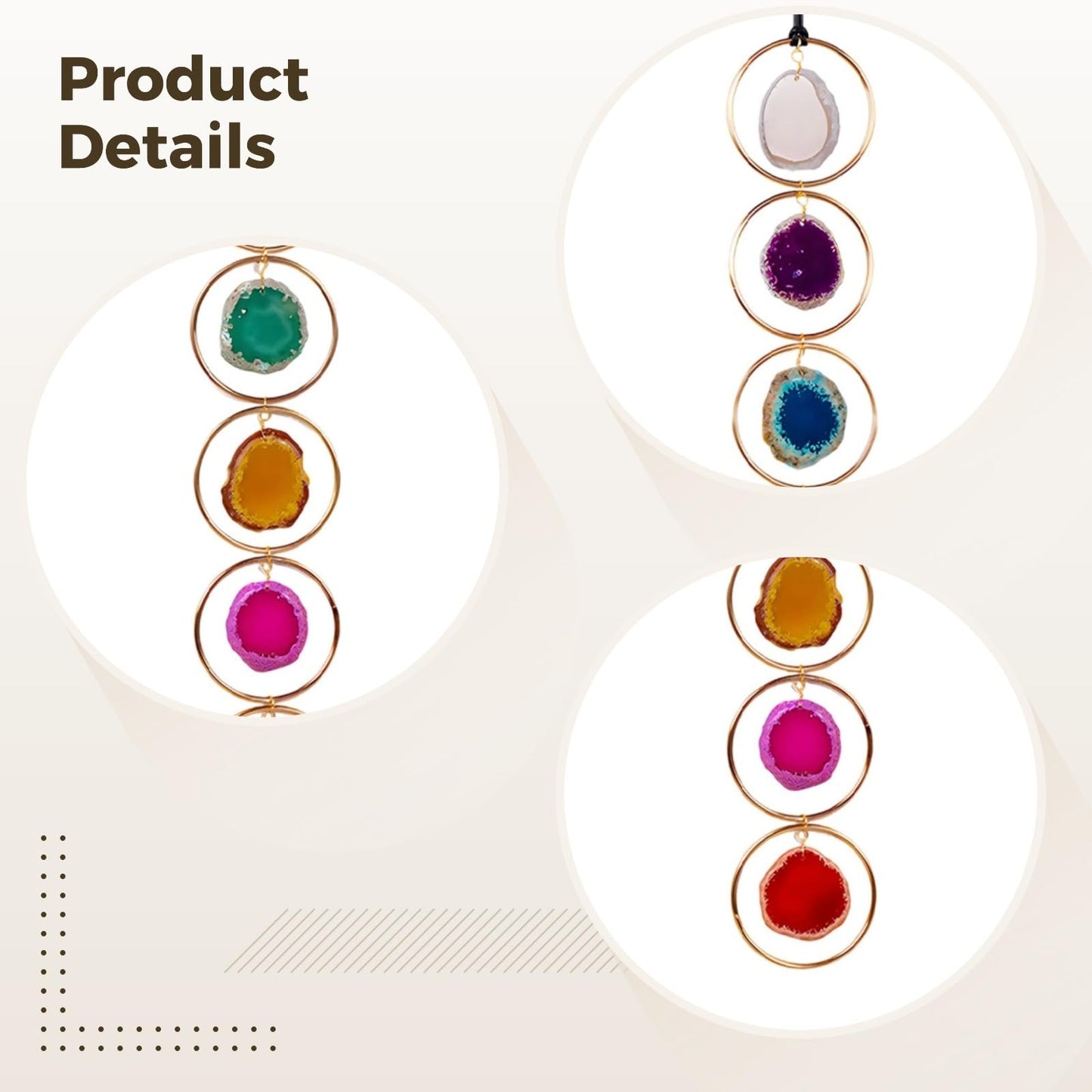 Texvora 7 Chakra Gemstone Wall Decor, 18.1 In Agate Slice, Natural Crystals With Gold Rings, Living Room Wall Hangings