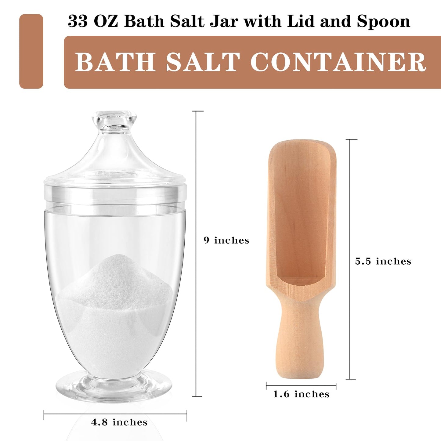 1000ML/33OZ Bath Salt Jar with Lid and Spoon Bath Salt Container Acrylic Salt Canister for Salt Sugar Cereal 4.8 * 9 Inch