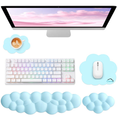 Sushret Cloud Wrist Rest for Computer Keyboard, 4-in-1 Memory Foam Leather Cloud Keyboard Wrist Rest and Mouse Pad Set with Ergonomic Support for Arm and Palm Cushion, Gaming/Work Setup, Blue
