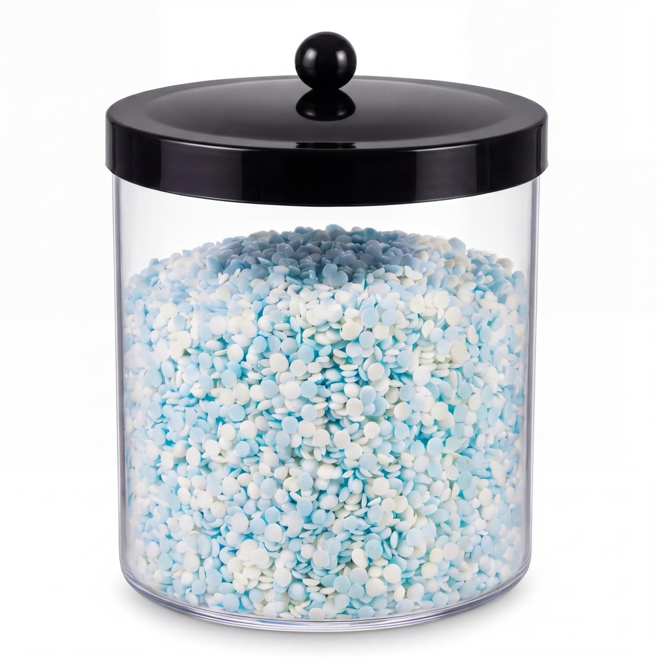 Sheechung 78oz Extra Large Acrylic Jar with Black Stainless Steel Lid- Clear Plastic Apothecary Jar for Laundry Organization, Scent Beads, Pods, Kitchen Pantry Storage, Pasta, Candy, Bathroom Vanity