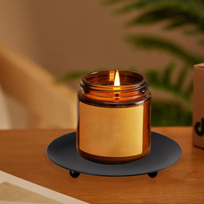 JEFHOMKIT Iron Plate Candle Holder Set of 8,Black Candle Stand Plate,4 Inch Candle Holders for LED & Wax Candles,Decorative Pillar Candle Plate for Valentines Weddings Party Decorations