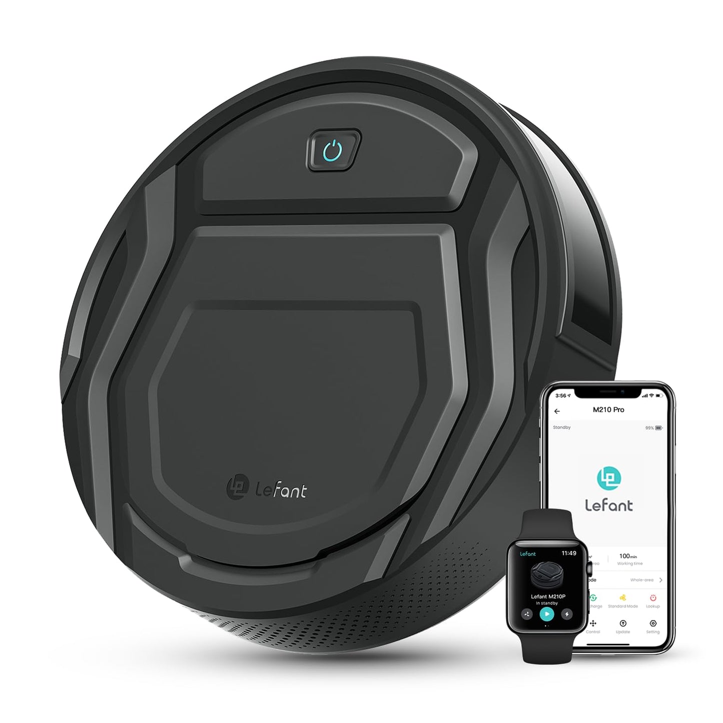 Lefant M210P Robot Vacuum Cleaner, Super Thin, Powerful Suction, Quiet, Self-Charging, Ideal for Pet Owners, Cleans Hard Floors to Medium-Pile Carpets, 120 Mins Runtime, APP/WiFi/Alexa Control, Gray