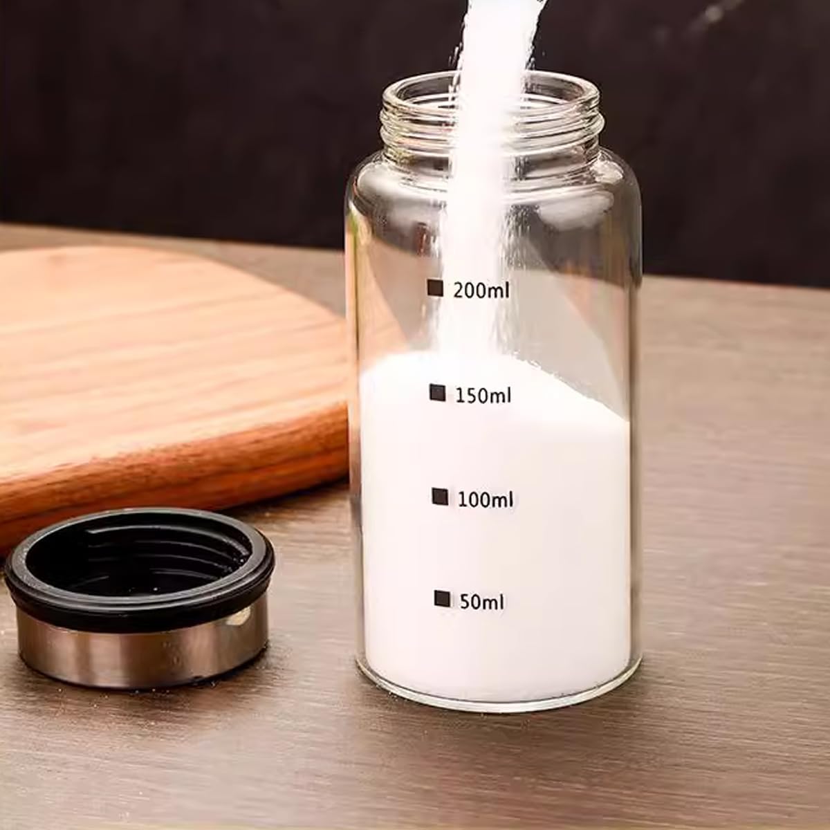 7 oz Salt and Pepper Shakers Set with Adjustable Outlet Holes Clear Glass Bottles Spice Seasoning Cans Jar for Kitchen Decor and Home Restaurant BBQ Camping Farmhouse Kitchen Accessories(5 Pcs, 200ML)