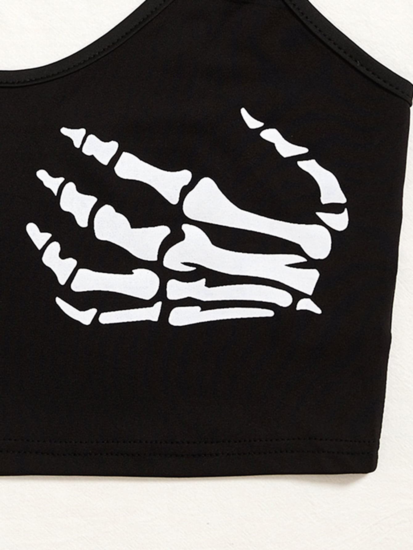 WDIRARA Women's Skeleton Skull Print Scoop Neck Spaghetti Strap Crop Cami Top Black M