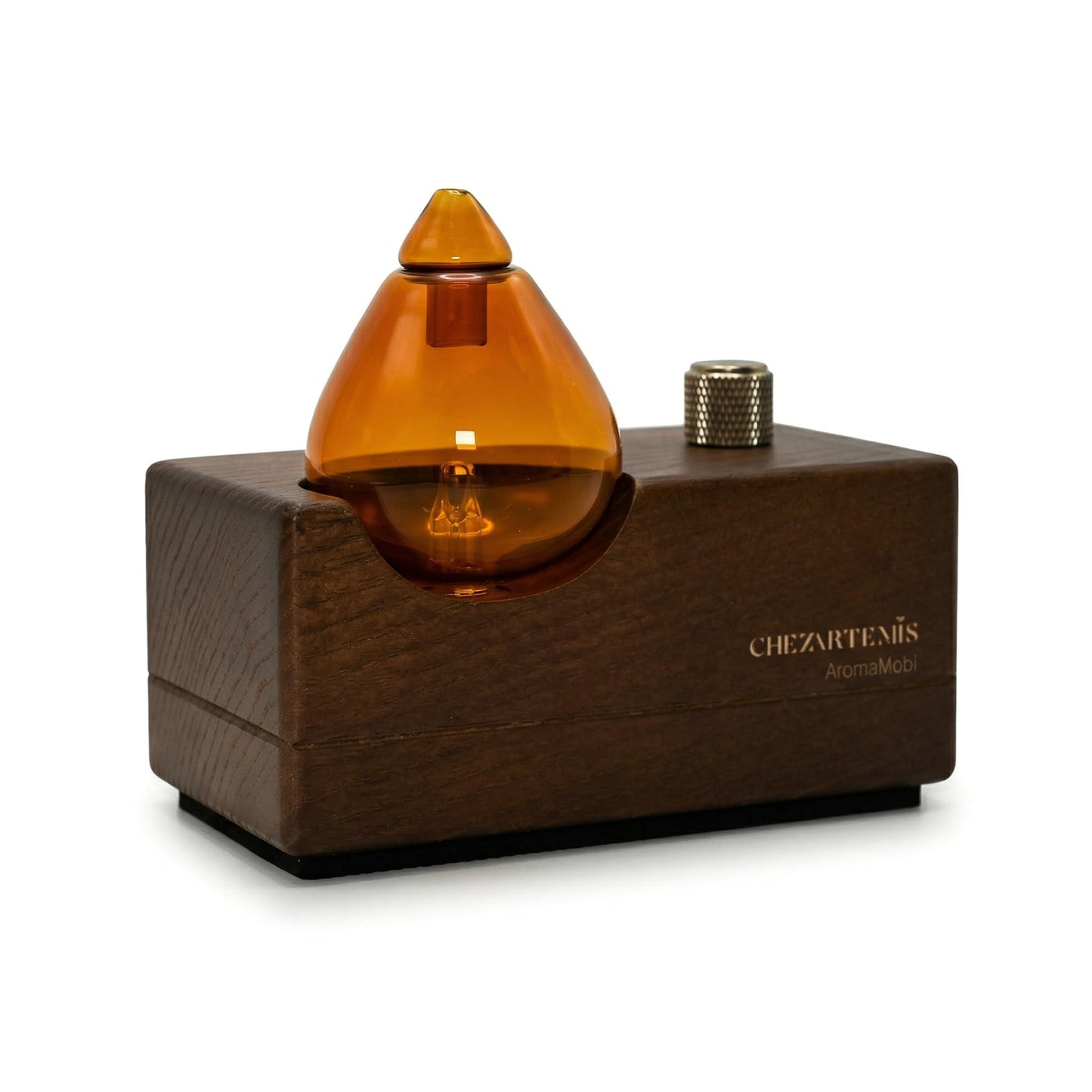 Amber Premium Glass Essential Oil Diffuser with Handmade Wood Base for Aromatherapy, Retro Waterless Scent Diffuser with Cool Mist, Rechargeable & Wireless Oil Nebulizer with LED & Timer, 2026 Model