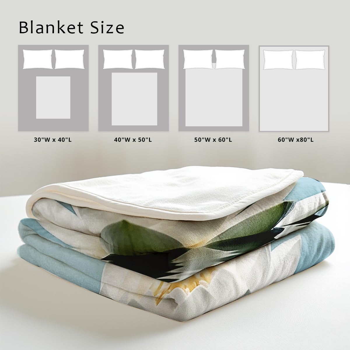 HUNXIAOJ Lotus Flower on Water Print Blanket White Floral Throw Blanket Zen Flannel Throw for Couch Bed Office Yoga Room Meditation Spa Decor Gifts (49"x59")