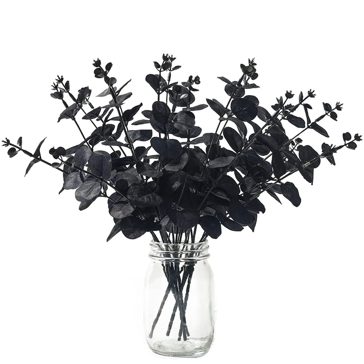 Halloween Artificial Flower, Black Eucalyptus Stems Leaves Branches Fake Flower Arrangement Farmhouse Decor (Black) 6Pcs