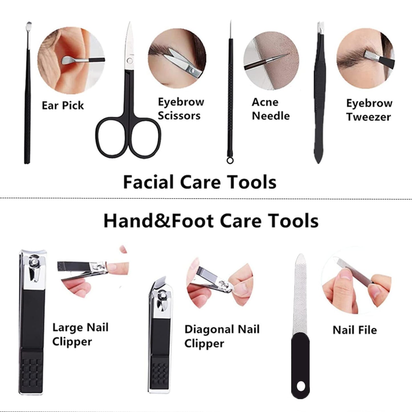 Manicure Set Nail Clipper Set Men Women Nail Clippers Toenail Fingernail Cutters Personal Care Tools Manicure Pedicure Tools with Travel Case Grooming Kit Present for Men Women Family Friends