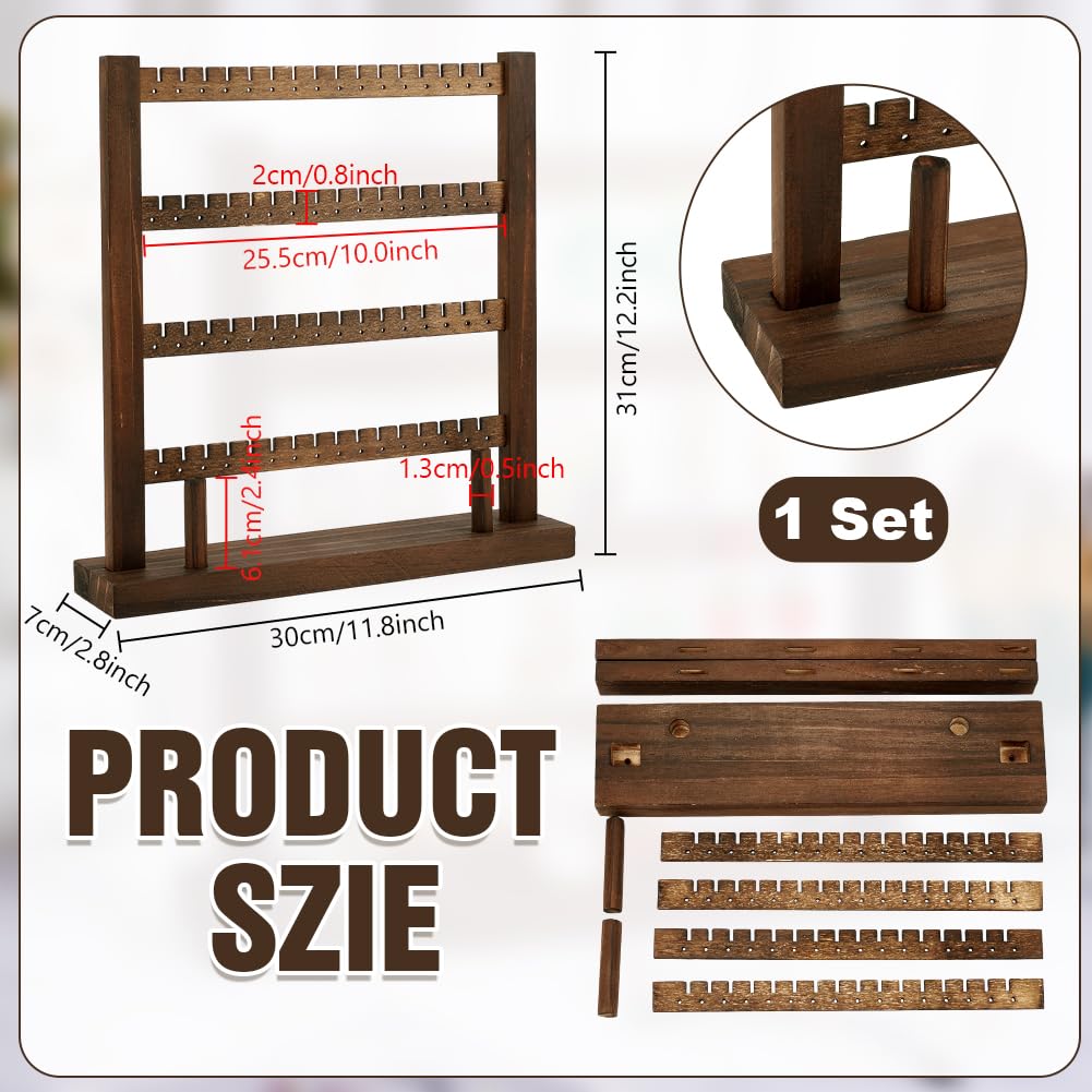 PH PandaHall Wood Earring Display Stand, 4 Tier Wooden Stud Earrings Tower Stand Earring Holder Tabletop Jewelry Organizer Rack Jewelry Display for Vendors Selling Craft Show Jewelry 128 Earrings