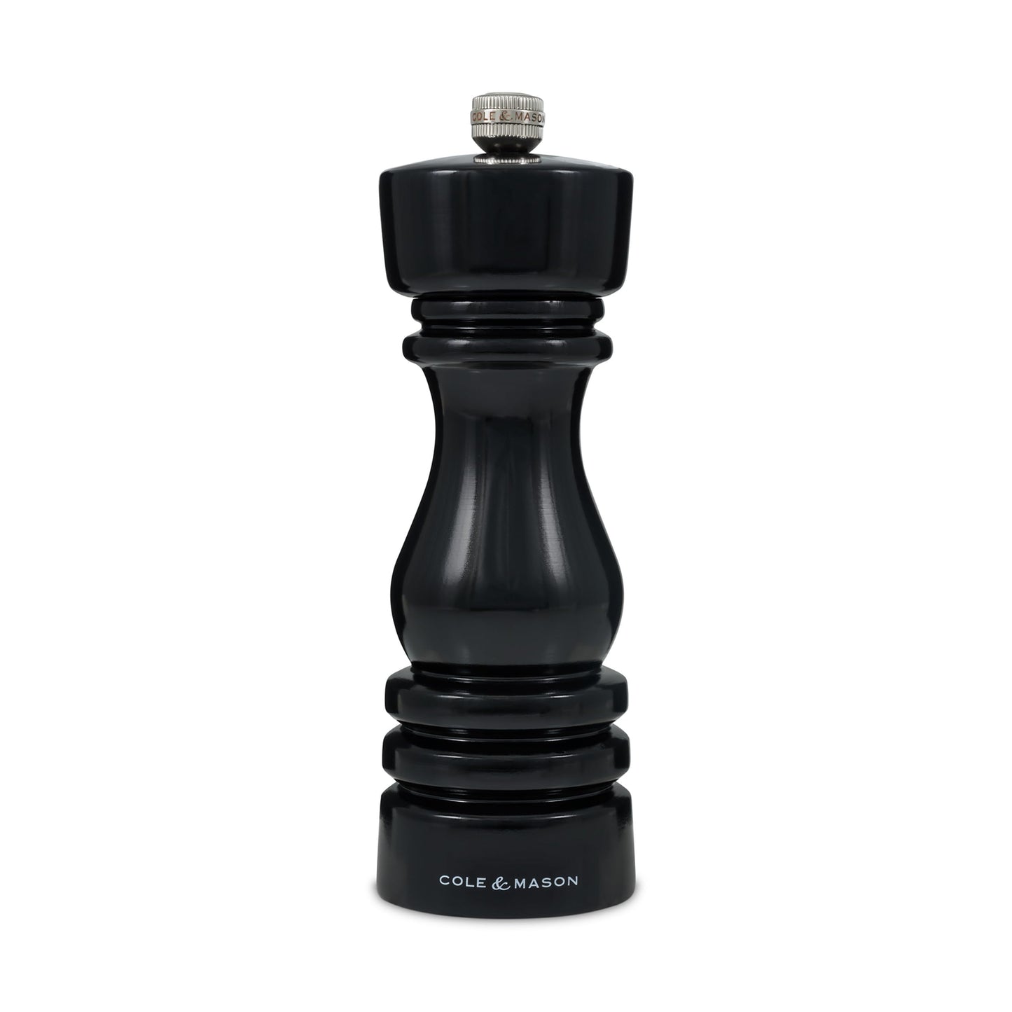 Cole & Mason London Refillable Spice Mill - Kitchen & Home Accessory - Table Black Pepper Grinder - Pepper Mill with Carbon Steel Mechanism - 7", Black Gloss