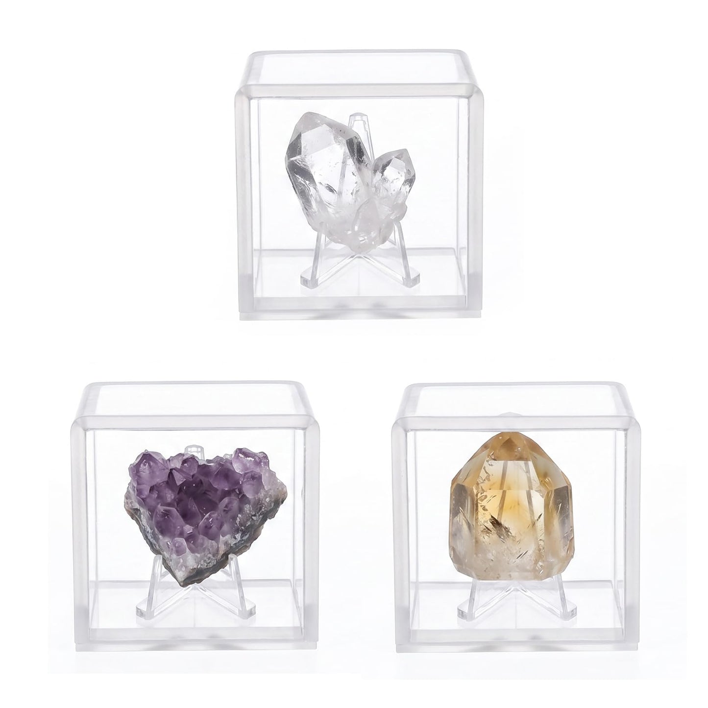 Bromjavol 3 Pack Rock Display Case, Small Acrylic Display Case with Stand, 2'' x 2'' x 2'' Acrylic Display Case for Collectibles, Gem Display Case, Rock Collection Box for Stones, Minerals, Fossils
