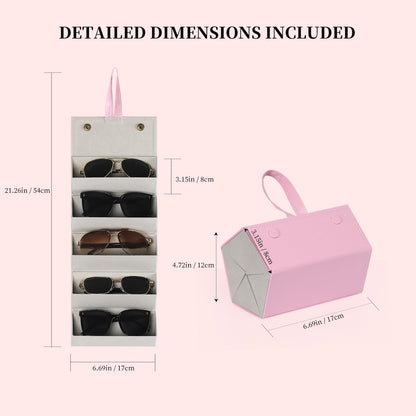 AUTOARK Foldable PU Leather Glasses Organizer with 5 Slots,Hanging & Portable Sunglass Eyewear Storage Case for Men Women,Pink,MKAW254