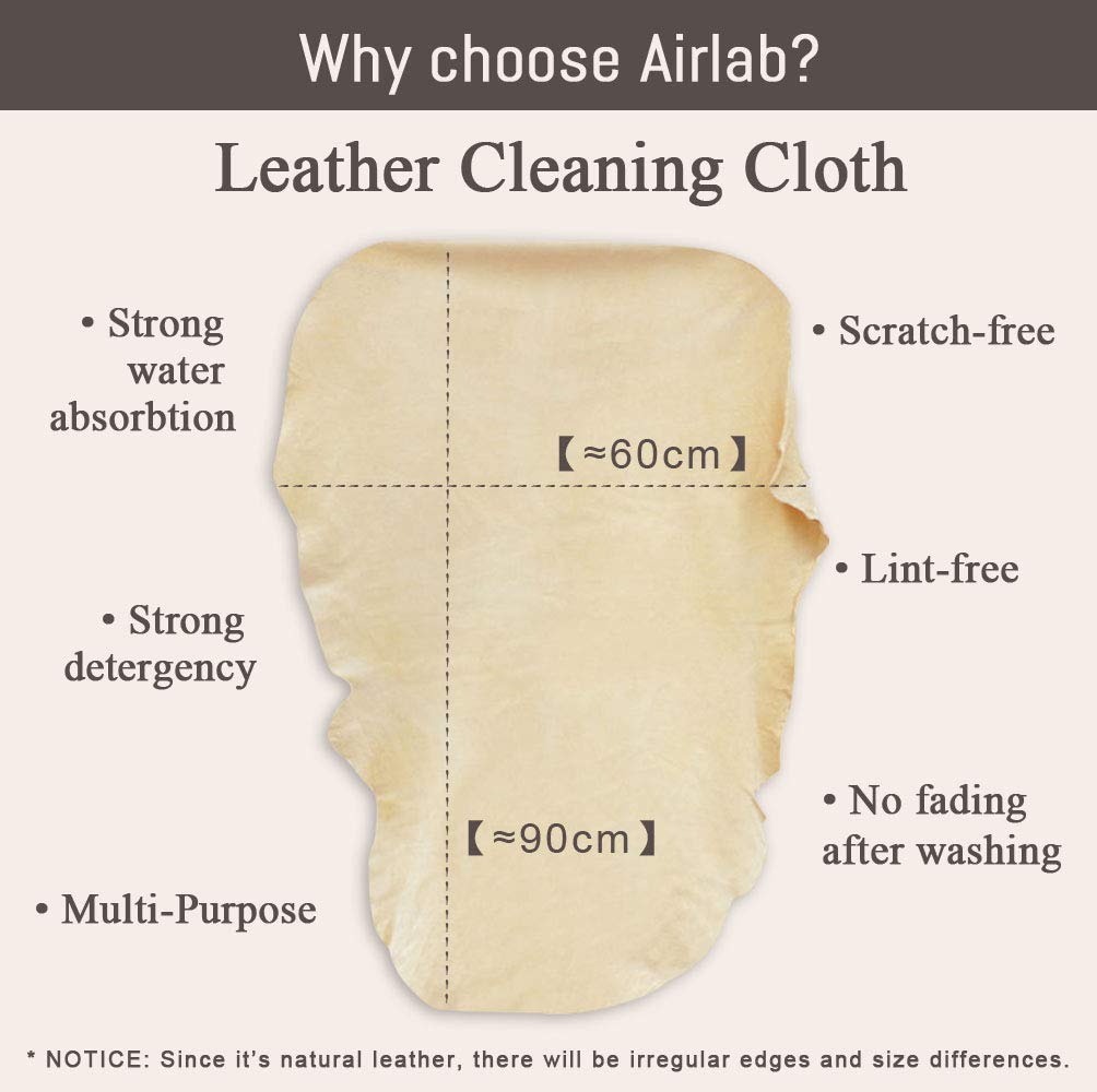 Airlab Large Genuine Chamois Leather XXL/90x60 cm, Shammy Leather Cloth, Car Washing Drying Towel, Natural Real Leather Cleaning Wipes for Mirrors, Glasses, Window, Display, Bathroom & Kitchen