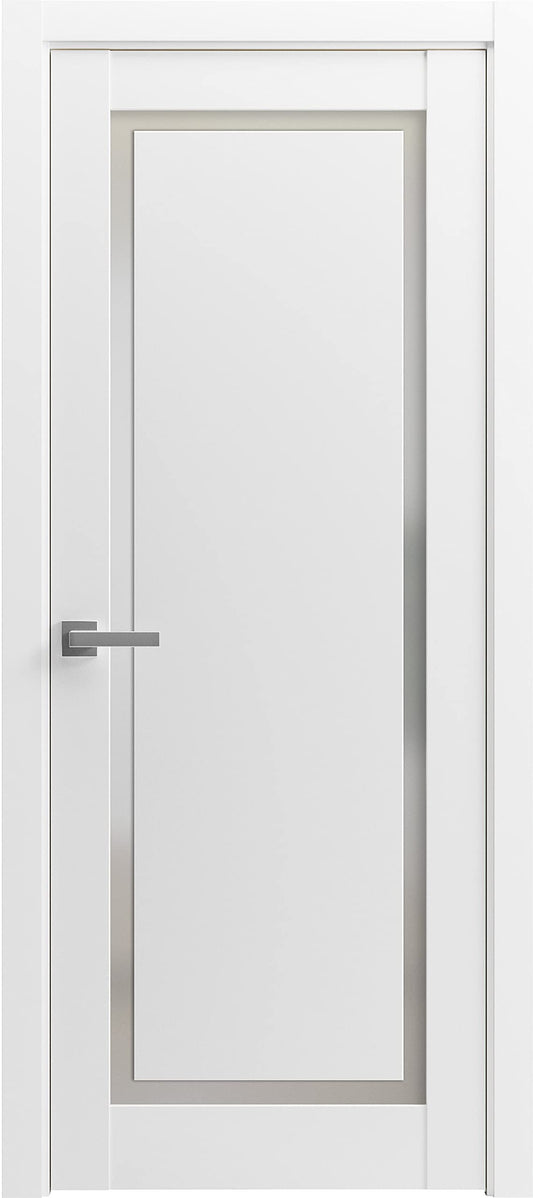Sartodoors PLANUM 0888 | 32 x 96 | Painted White Interior Single Swing Door with Frosted Glass | Solid Wood Door in Modern French Style | Hardware Included