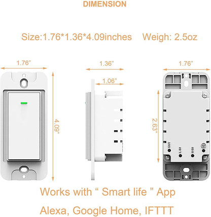 Smart Switch, Works with Alexa and Google Home, Voice Control, No hub Required Timing Synchronization, Suit for 1/2/3/4 Group Type Switch Box Micmi, Neutral Wire Required(1 Gang Smart Switch) 1 Pack
