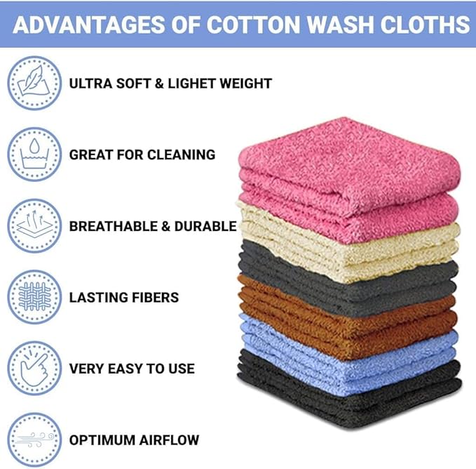 100% Cotton Washcloth Set – Soft, Absorbent Face Towels