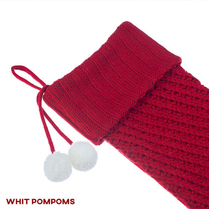 S-DEAL Red Knitted Christmas Stocking 21 Inches Mantel Decoration Double Layers with Pompom Gift Holder for Party Family Holiday Xmas