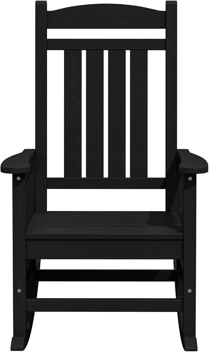 KINGYES Outdoor Rocking Chair Set of 2, High Density Polyethylene Patio Rocking Chairs with 330lbs Support for Adults, Black