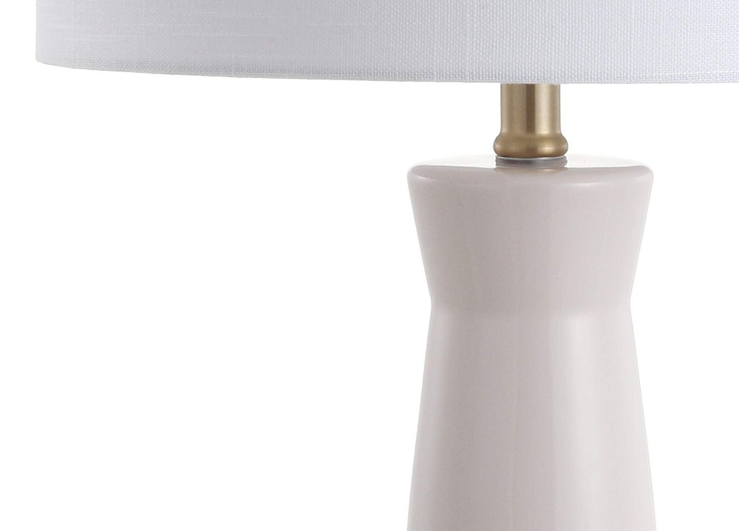JONATHAN Y 29" Cream Modern Ceramic Column Table Lamp with Brass Gold Base, Elegant Bedside Lamp for Living Room Bedroom Nightstand, White Linen Shade, LED Bulb Included JYL3046A