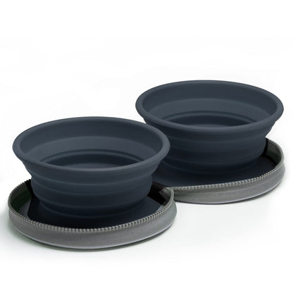 2 x Grey Large Collapsible Dog Bowls for Travel - Collapsible Dog Water Bowl with Case