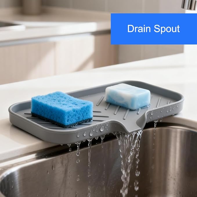 Sponge Holder for Kitchen Sink, Silicone Sponge Dish Tray