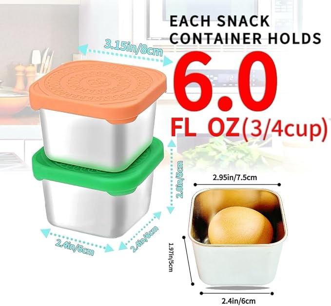 6Pack 6oz Stainless Steel Snack Containers